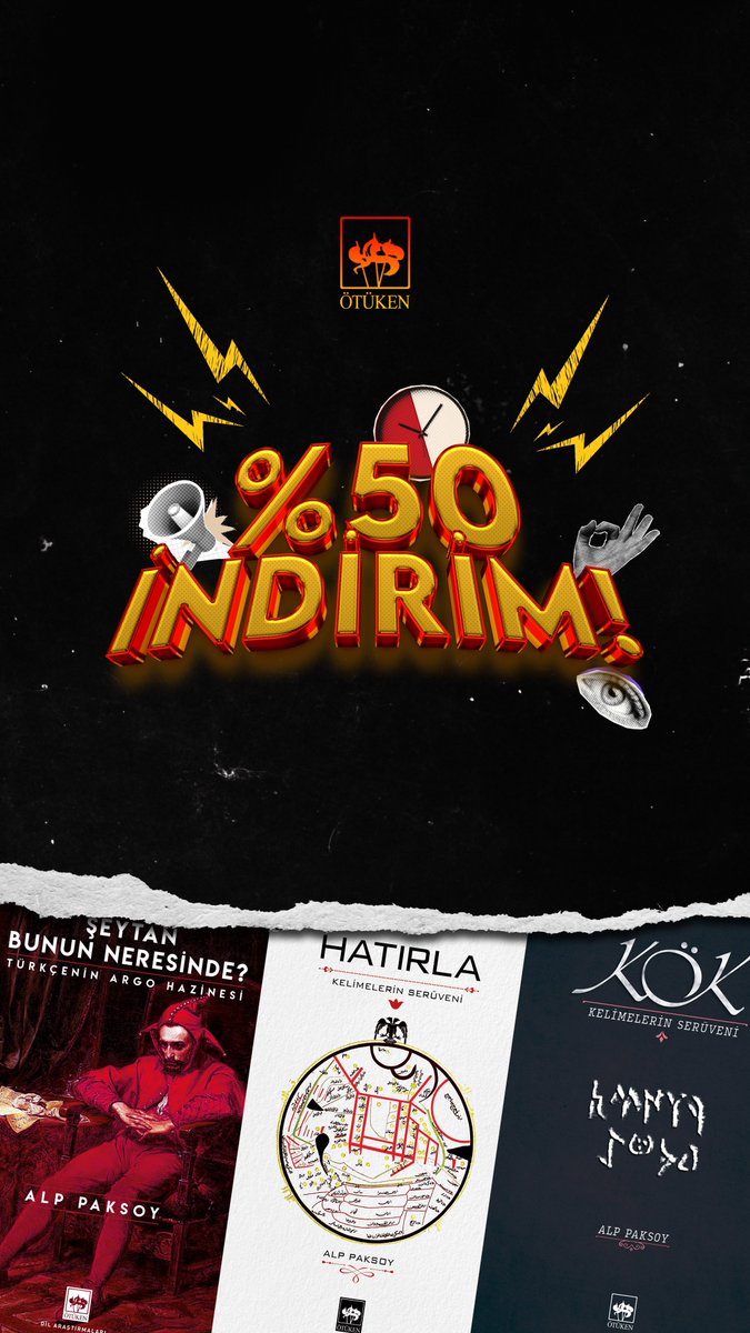 Sevgili dostlar, bu gece 00.01’den itibaren Ötüken’de %50 indirim başlıyor. 12 Mayıs’a kadar sürecek olan bu kampanyada, her kitabın belirli bir indirimli stoğu olacak. O yüzden elinizi çabuk tutmanızı öneririm. Benim kitapları da şöyle iliştiriyorum: otuken.com.tr/index.php?p=Pr…