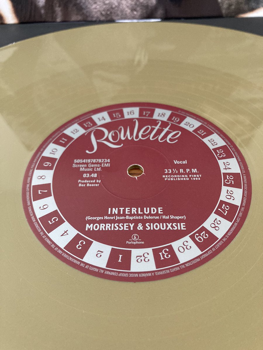 What a beauty!! 😍🥰❤️🎵
@Officialmoz’s ‘Interlude’ (#Morrissey & #SiouxsieSioux) - Gold Coloured Vinyl 12” (RSD24) Produced by @Boz_Boorer.
Happy to have this pretty gem in my collection. Thank U @adidasangie72 ❤️
 #vinyl #record #12inchvinyl #rsd2024 #recordcollector #goldvinyl