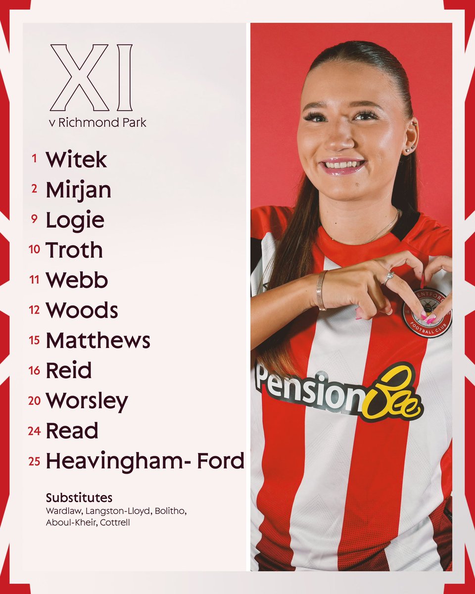 Here’s how we line-up this evening against Richmond Park 🐝 Let’s go Bees! #BrentfordFCW | #BrentfordFC
