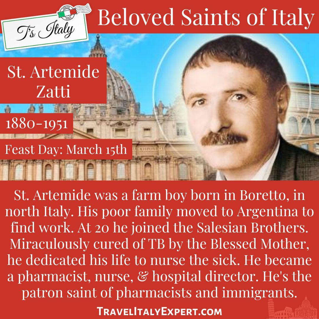 #PopeFrancis recently canonized #Saint Artemide Zatti in 2022. He was a #Salesian Brother who dedicated his life to the sick & is now a #patronsaint of #pharmacists! His #feastday is Friday, March 15th!

See more beloved #saints from #Italy: travelitalyexpert.com/italian-saints #saints
