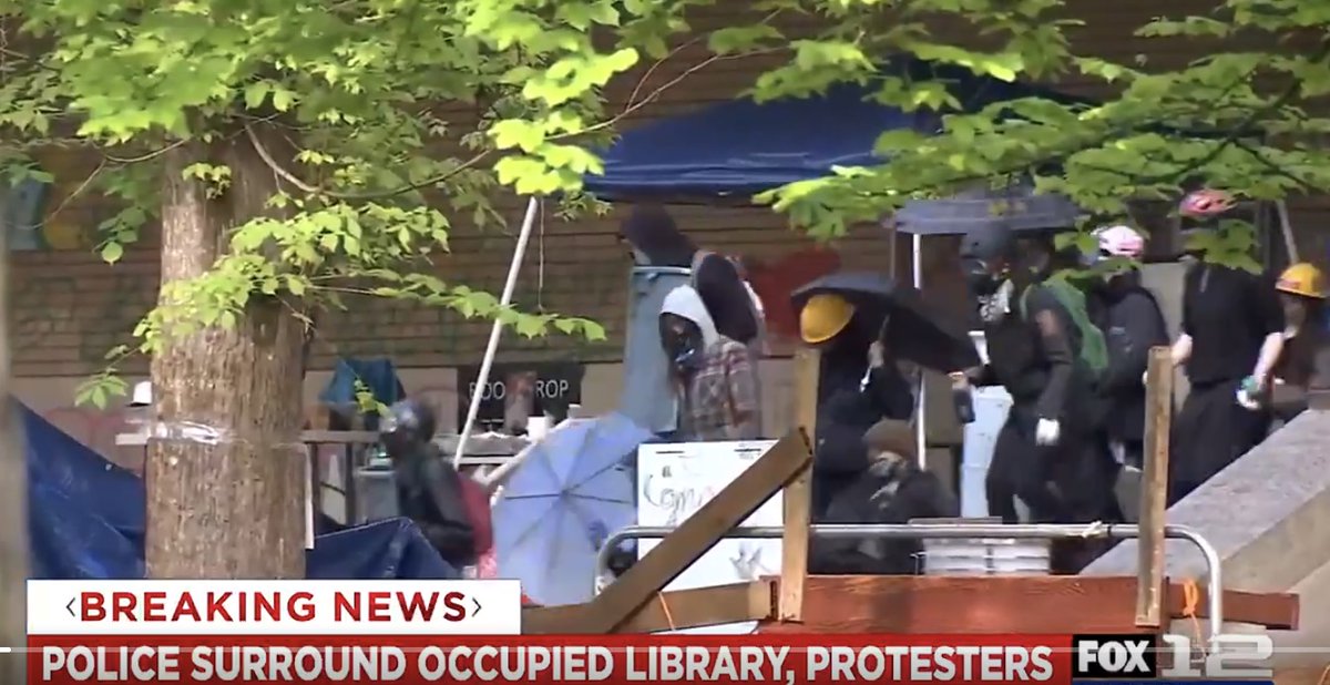 MrAndyNgo's tweet photo. This means nearly all of those who severely damaged the @Portland_State library, stole valuable texts and committed assaults will not be prosecuted. They simply ran past police this morning when they escaped through the front door. PSU's president also said students would face no consequences in her agreement.

Within a period of less than 24 hours in Portland, Ore.: 

-Antifa and far-left extremists continued to destroy the interior of the sieged PSU library
-Antifa marched from the library to riot in downtown, smashing up businesses and throwing explosives. (No arrests.)
-Carried out an arson attack on 15 @PortlandPolice vehicles in NE Portland. (No arrests.)