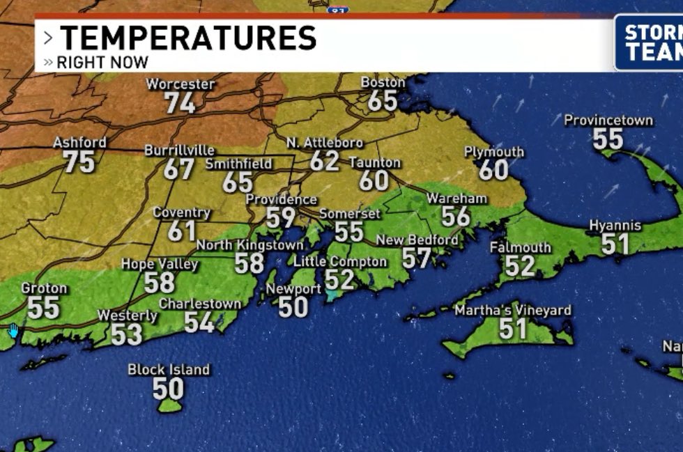 Temps still on the rise, but as promised, noticeably cooler at the coast by a whole lot.