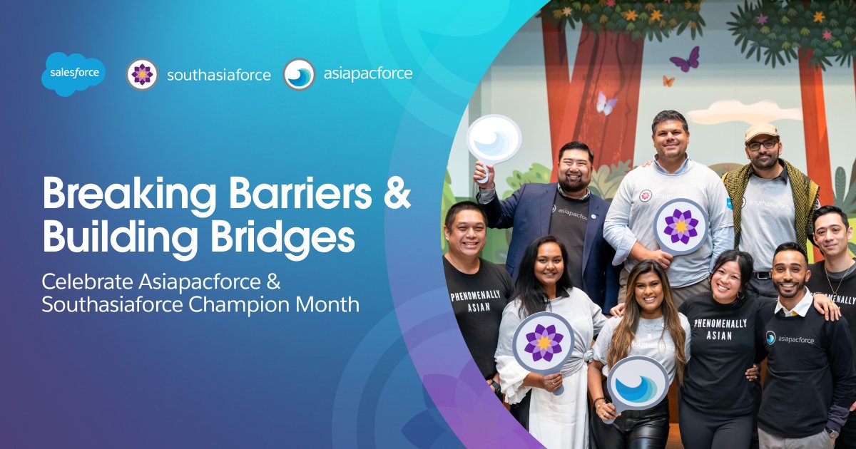 We have two Business Resource Groups @Salesforce that represent over 20 countries across Asia. In May, we’re coming together to build bridges for #AAPIHeritageMonth. @Salesforce proudly celebrates Asian American and Pacific Islander Heritage Month!