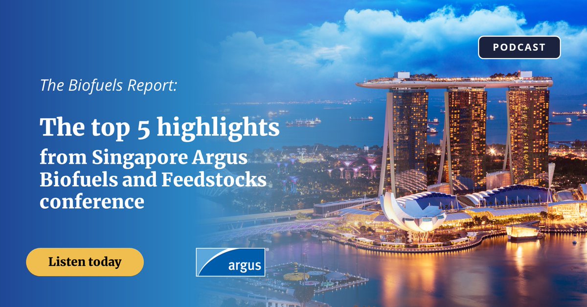 🎙️𝗡𝗲𝘄 𝗽𝗼𝗱𝗰𝗮𝘀𝘁 𝘀𝗲𝗿𝗶𝗲𝘀: To kick off this new series, we have the top five takeaways from last week's biofuels and feedstock conference in Singapore | #ArgusMedia #biofuels #feedstocks Listen to the podcast here: okt.to/BuKNx2