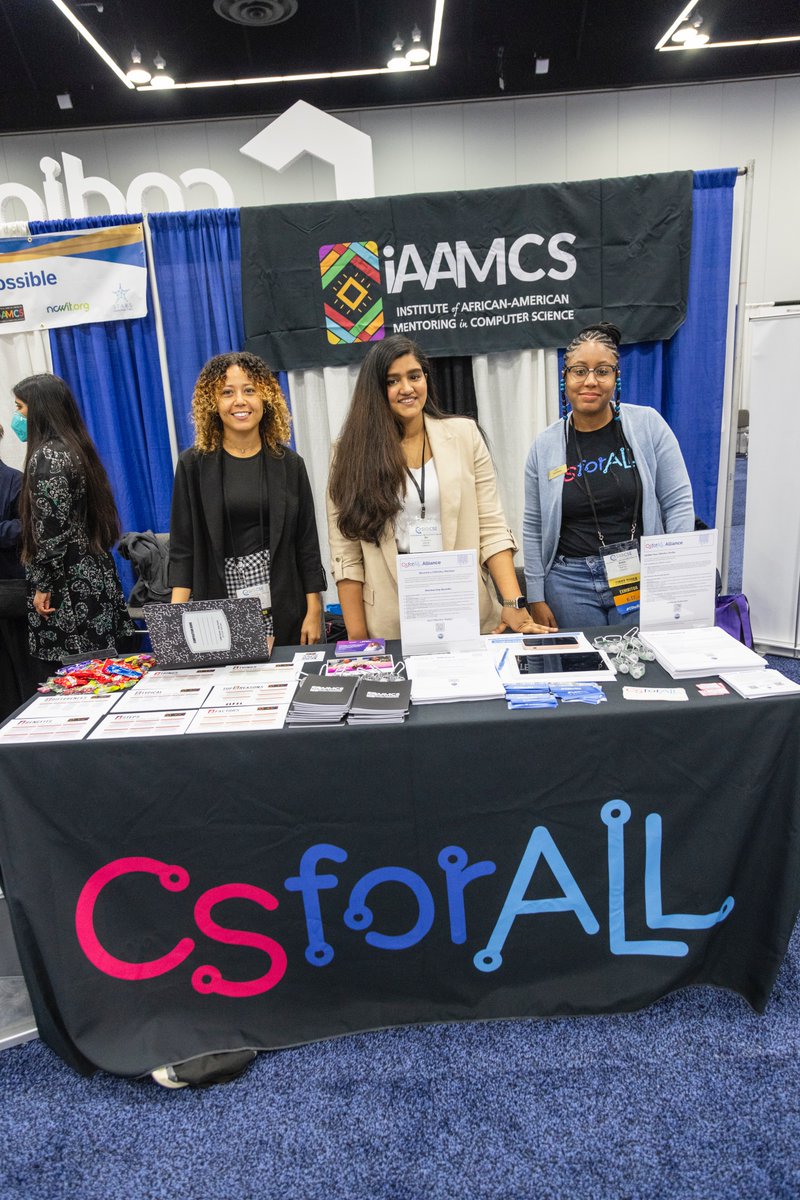 👋 Great to visit the booth of NCWIT Alliance partners: @CSforALL and the @iAAMCS! Learn more about the paired mentorship program with @NCWITAIC + get involved here: bit.ly/IAAMCS-MentorM…