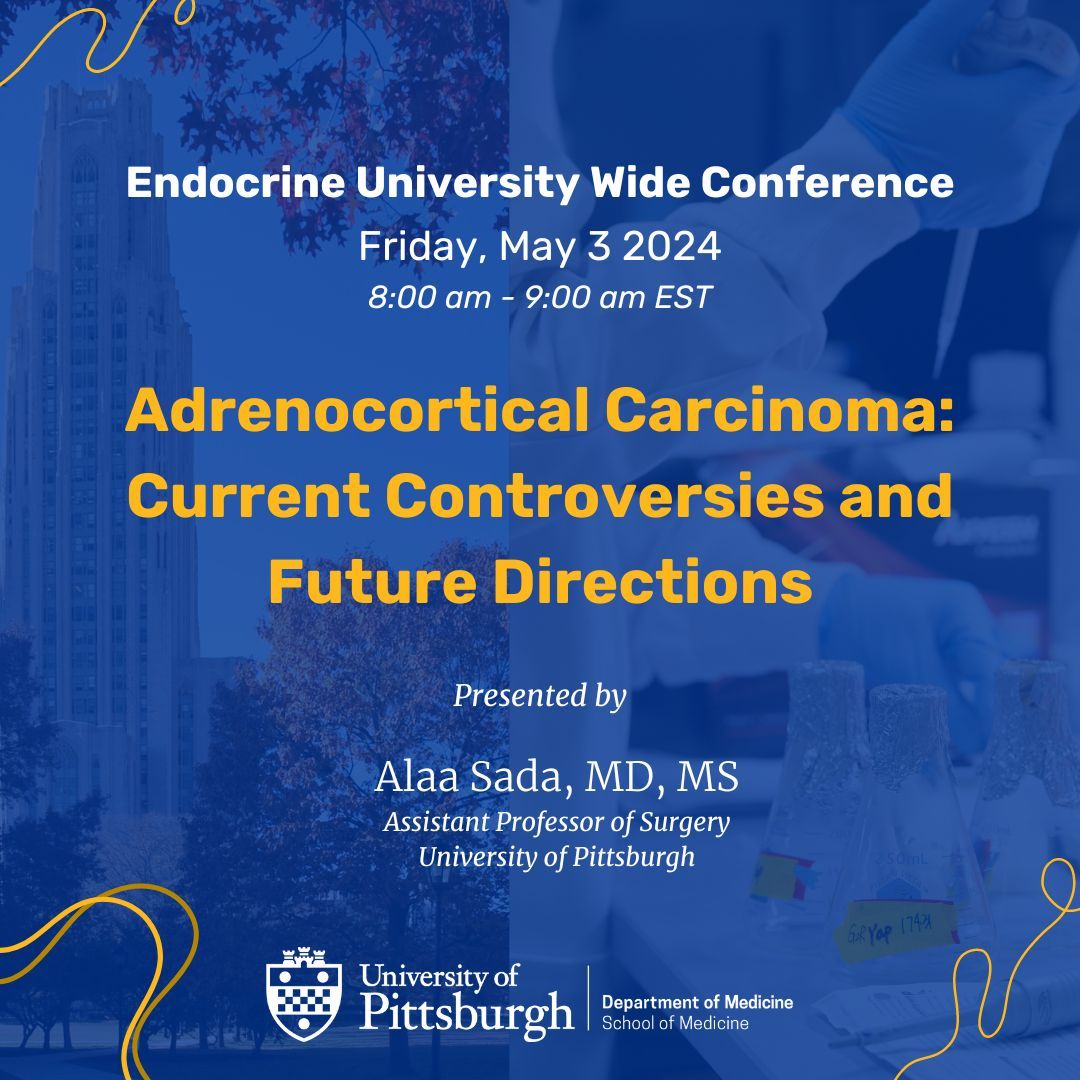 Join us tomorrow on Microsoft Teams for #PittEndo's Endocrine University Wide Conference featuring Alaa Sada, MD, MS from the University of Pittsburgh. For more information, or to request the Teams link, please email ENDOADM@pitt.edu.