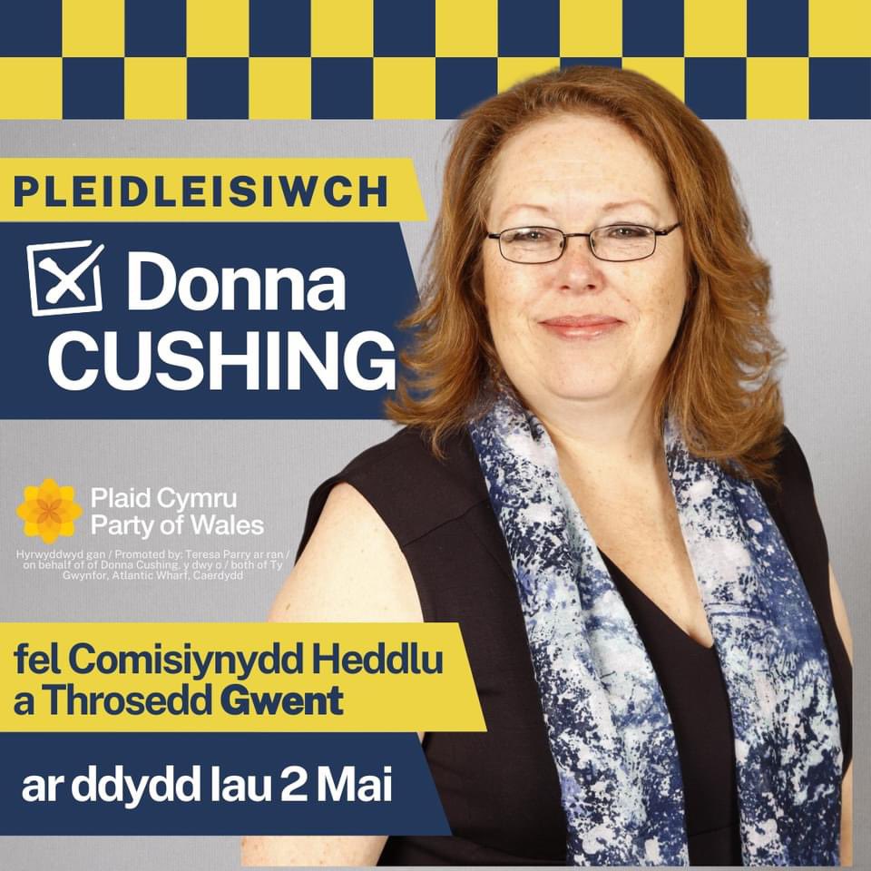 I voted by post for Donna Cushing ( Plaid Cymru - The Party of Wales ) Gwent Police and Crime Commissioner There is still time to cast your vote as polls don’t close until 10:00 pm Don’t forget your ID #VotePlaid #YourVoiceMatters @Plaid_Cymru