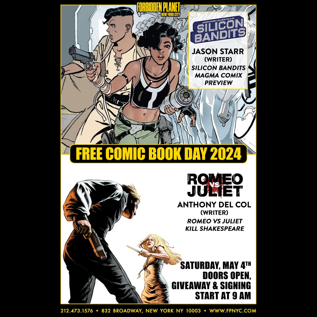 anthony_delcol's tweet photo. Saturday is Free Comic Book Day and I'll be signing copies of ROMEO VS JULIET (FCBD EDITION) at @FPNYC! Come by in the morning for a copy of our new book (which is free! Free!). https://t.co/KSFSc8Plvx