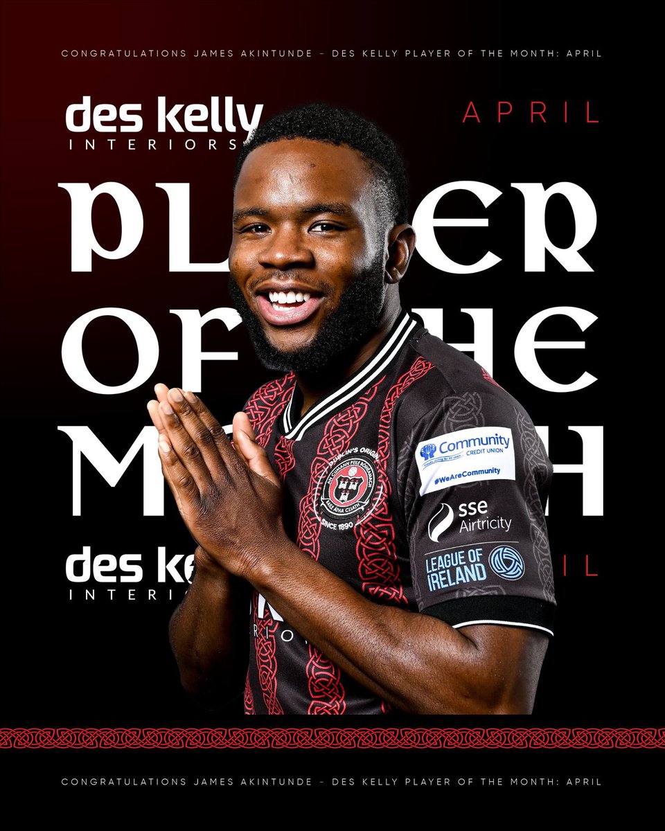 Congratulations to James Akintunde who has been voted the @deskellyie mens April player of the month. 👏