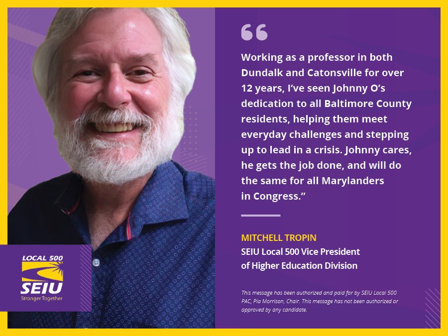 SEIU Local 500 members know who is the right pick for Congress in District 2, @JohnnyOJr , as @BaltCoExec he has served with distinction and as the next member of Congress he will serve us well. #2024elections