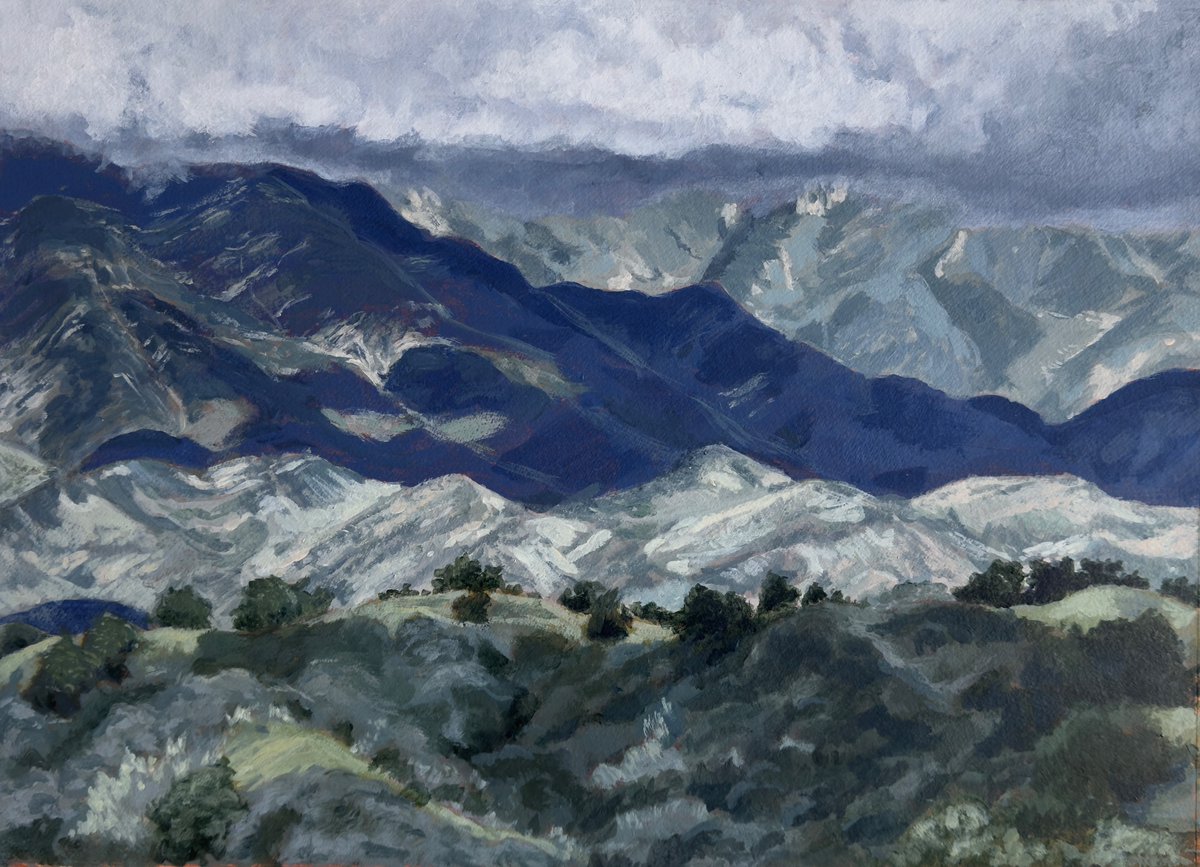 Just finished this one of the Santa Ynez mountains. Acrylic on paper. #santabarbara #ventura #landscapepainting #art