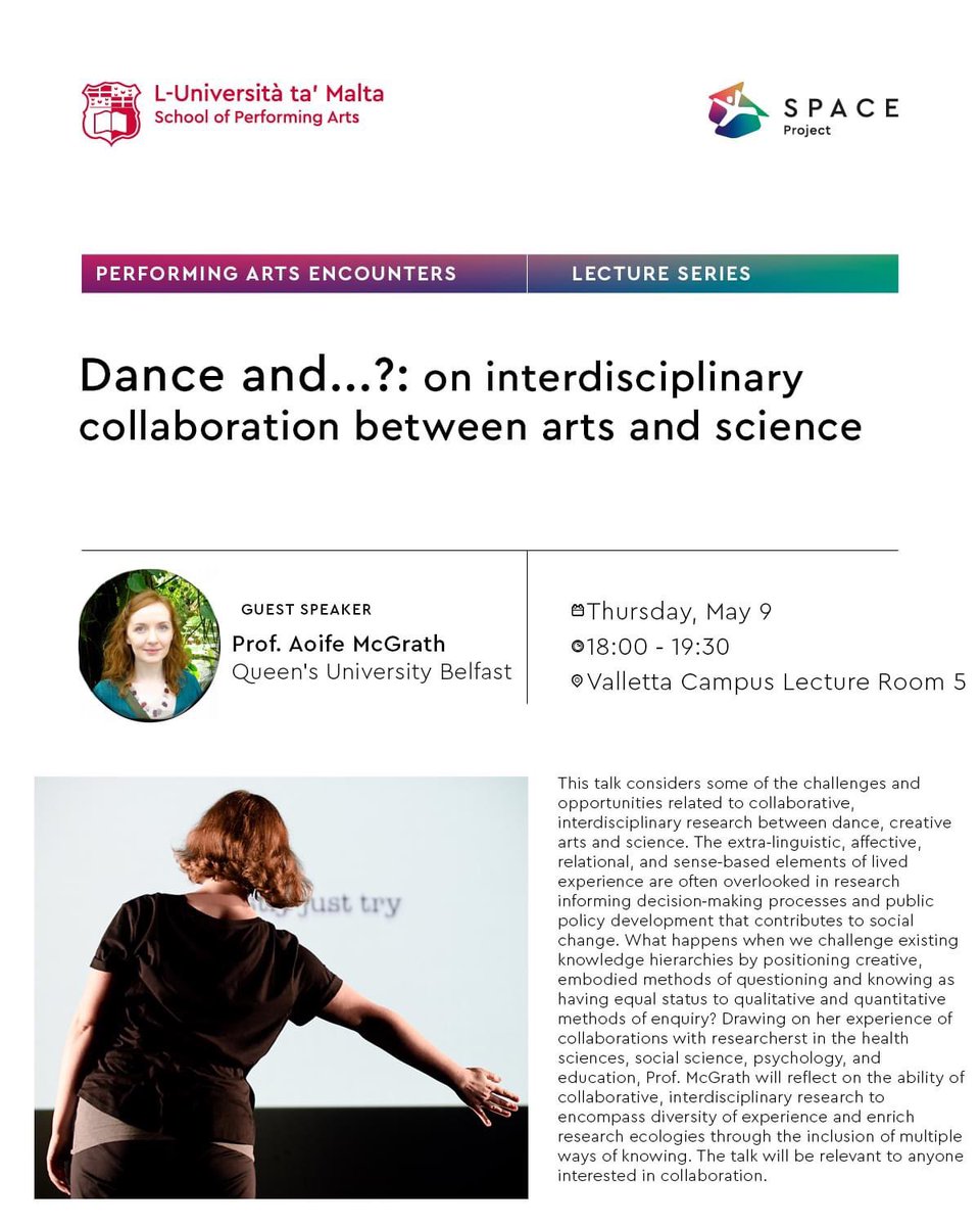 Aoife McGrath (@aoifepea) on Twitter photo Honoured to have been invited to the School of Performing Arts <a href="/MALTAUNIVERSITY/">Malta University</a> as visiting <a href="/EUErasmusPlus/">Erasmus+</a> Professor. I’m delivering a public lecture on interdisciplinary collaboration between dance & science - very excited to spend time with <a href="/Paula_Guzzanti/">Paula Guzzanti</a> & colleagues 💃👇 Honoured to have been invited to the School of Performing Arts <a href="/MALTAUNIVERSITY/">Malta University</a> as visiting <a href="/EUErasmusPlus/">Erasmus+</a> Professor. I’m delivering a public lecture on interdisciplinary collaboration between dance & science - very excited to spend time with <a href="/Paula_Guzzanti/">Paula Guzzanti</a> & colleagues 💃👇