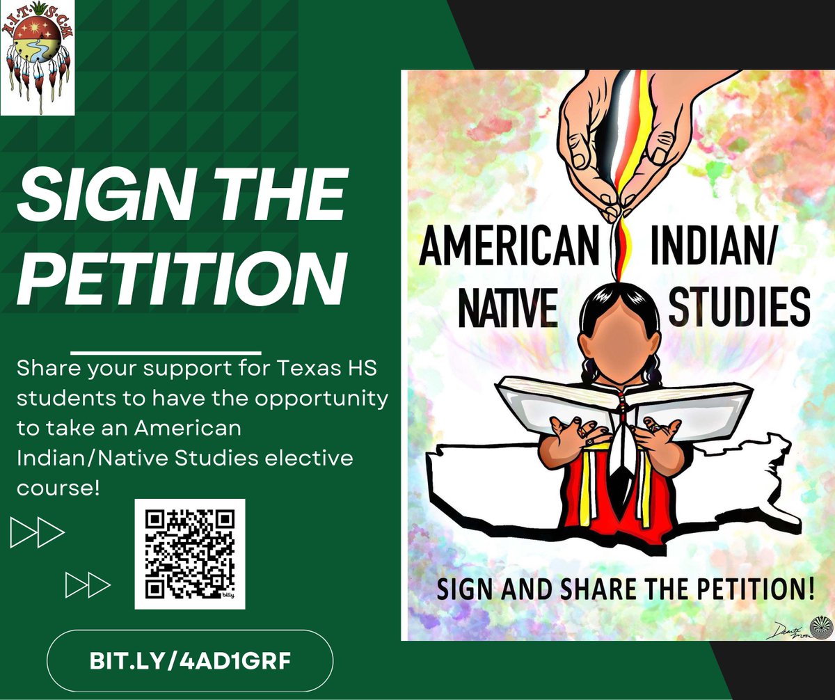 Don’t forget to add your signature and email Chair Kinsey to put the AI/NS course on the State Board of Education agenda in June. Any further delay jeopardizes the future of the class and continues Texas’s purposeful erasure of Native peoples! bit.ly/4aD1Grf