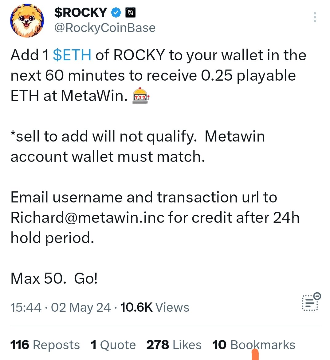 KellyGPython's tweet image. Today I made a mistake that I would never want to get myself into, ever again. I got scammed a whooping 138k in $ROCKY coins. @RockyCoinBase had just posted an exciting offer to receive 0.25 playable ETH at @Meta_Winners for adding 1 $ETH of ROCKY to your wallet within 60 mins
🧵
