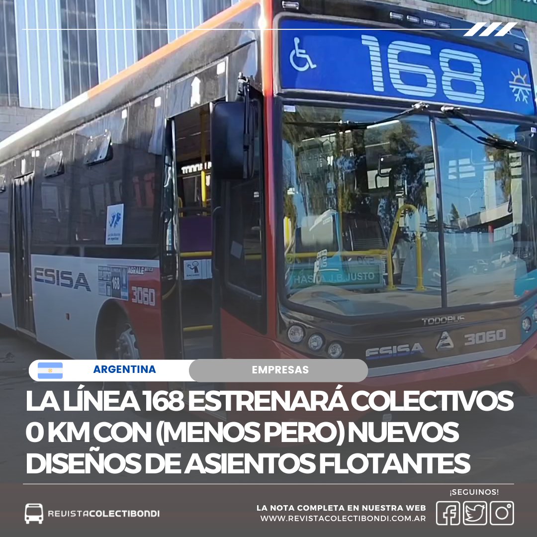 La Línea 168 estrenará colectivos 0 km con (menos pero) nuevos diseños de asientos flotantes bit.ly/3JLPtF8