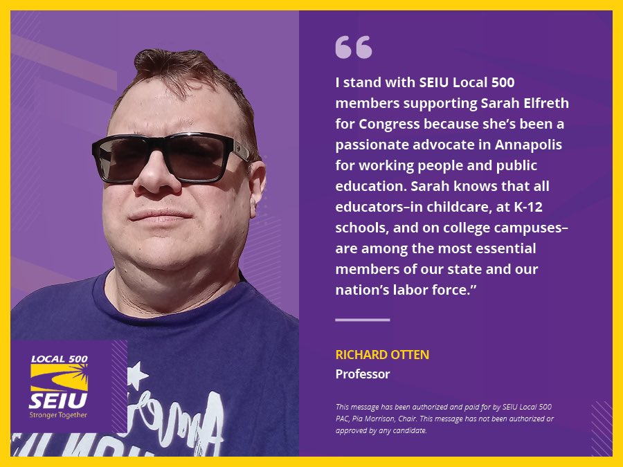 SEIU Local 500 members know that we need a working-class hero in Congress and @SarahForMD is exactly who the people of District 3 should elect to get the job done. #2024elections