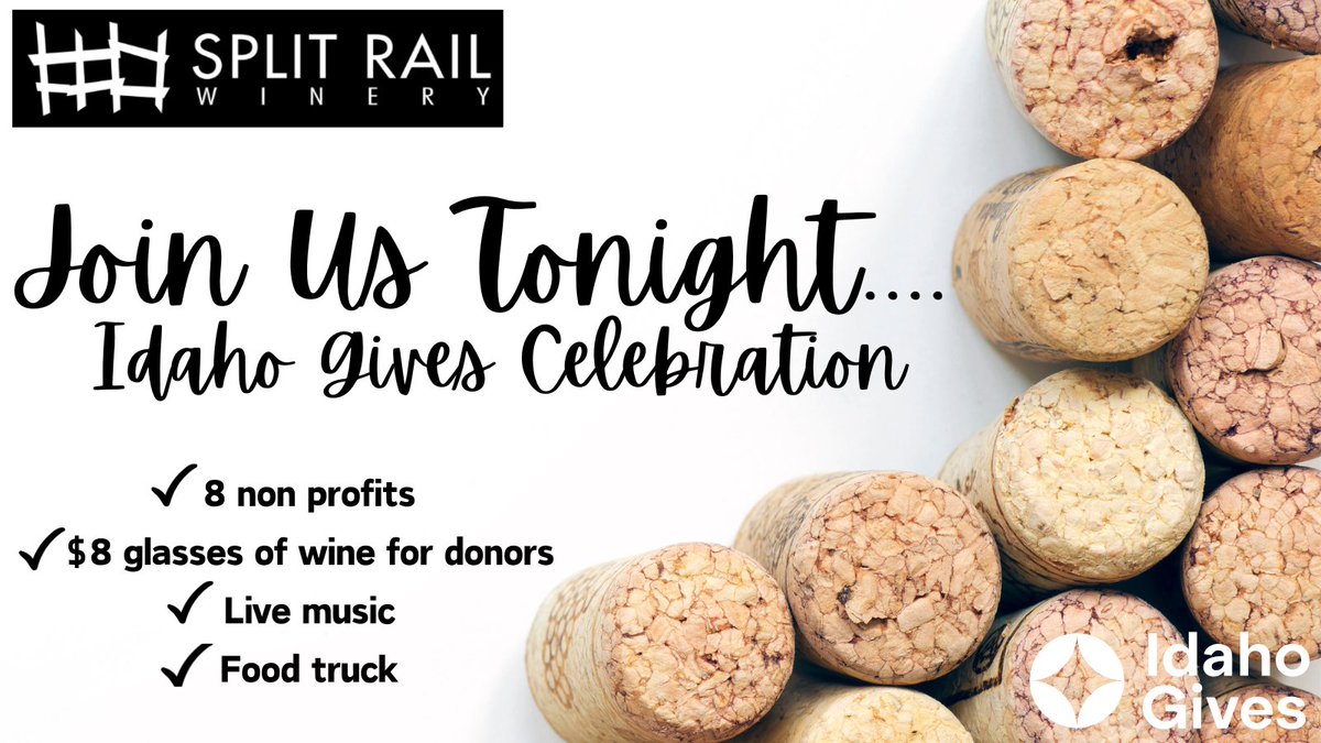 In celebration of #IdahoGives, join #RMHCIdaho at Split Rail Winery TONIGHT from 4:00pm - 8:00pm. Enjoy music, yummy food, plus your generous donations will be rewarded with discounted wine!