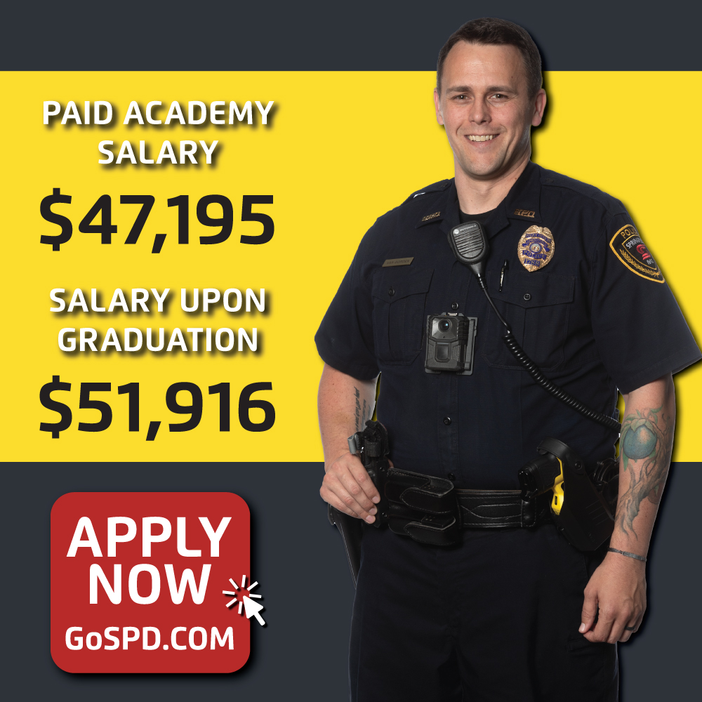 NEW! We're offering $5,000 and $10,000 hiring incentives to new Springfield police officers plus our new student loan reimbursement plan! Want to know more? DM us or head to GoSPD.com/Contact to connect with Officer Van Gorden! Full details >> springfieldmo.gov/CivicAlerts.as…