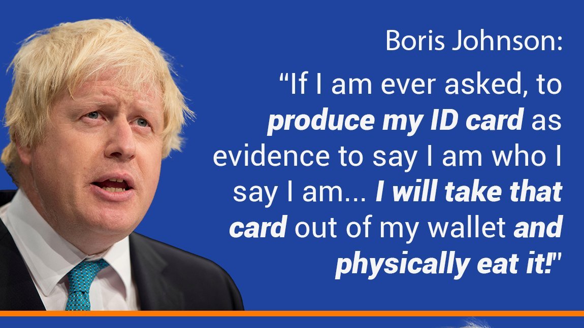 Boris Johnson said in 2004 that he would eat his ID at a polling station in protest if the law ever required it. In 2022, he passed a law requiring ID to vote and dismissed criticism it would stop people voting. In 2024, he forgot his ID when trying to vote and was turned away.