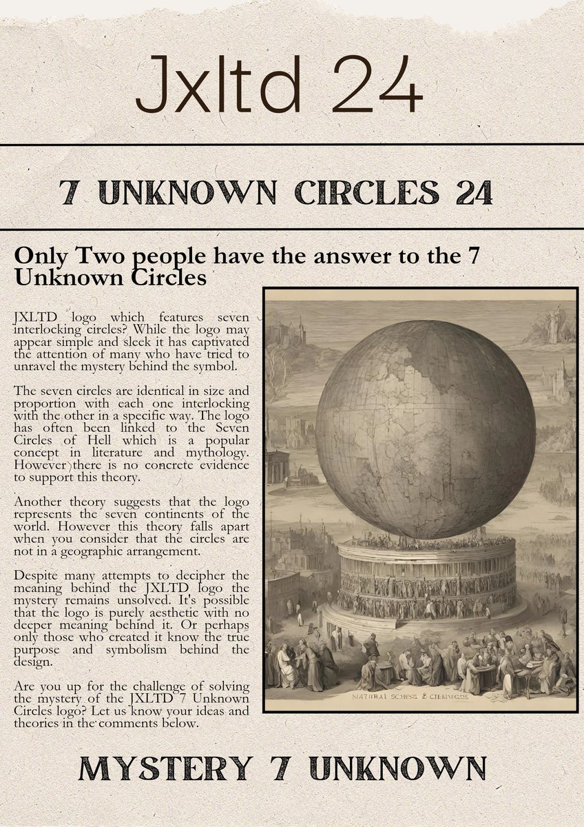 Check out the JXLTD logo with its seven interlocking circles. The meaning behind the logo is a mystery with popular theories linking it to concepts like the Seven Circles of Hell or the seven continents of the world. Can you solve the mystery? #Jxltd24