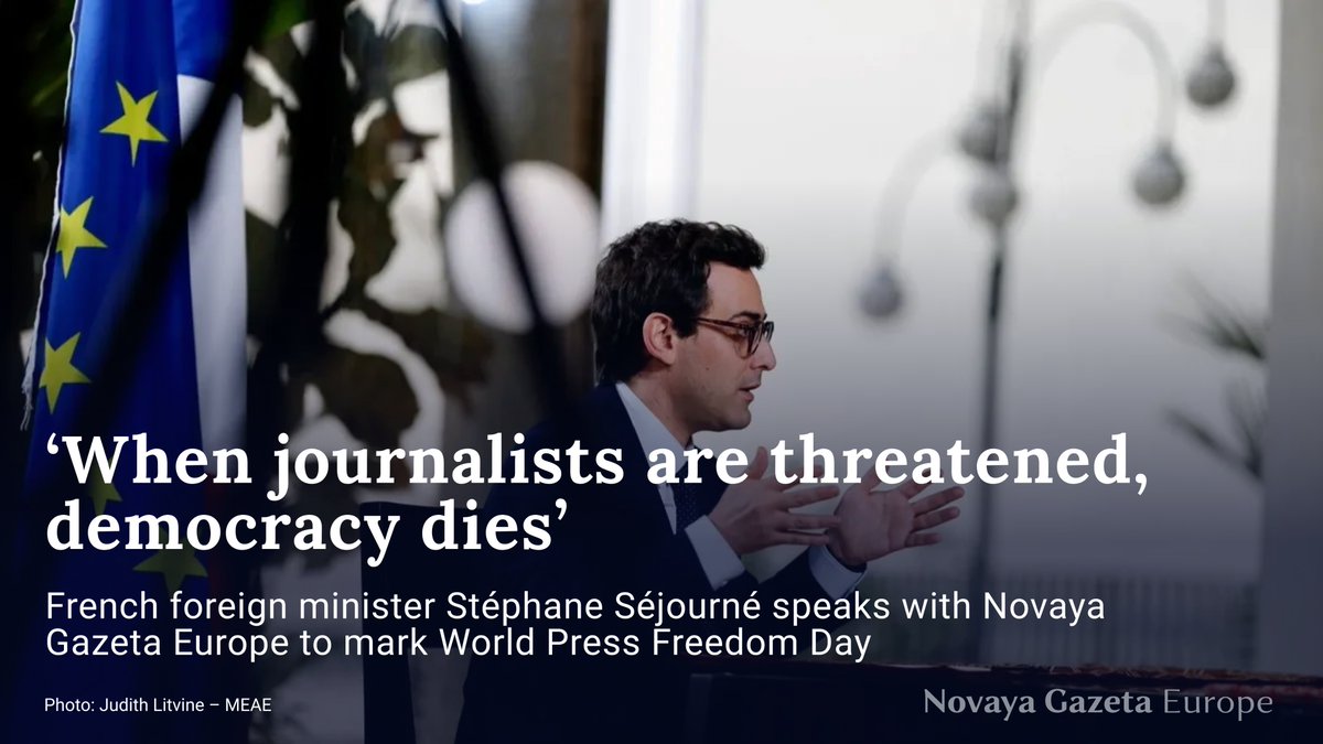 To mark World Press Freedom Day, Novaya Gazeta Europe has interviewed @steph_sejourne, the French Minister for Europe and Foreign Affairs, about the threats European media freedom is facing and the effect of Russian disinformation campaigns. 1/6🧵⤵️