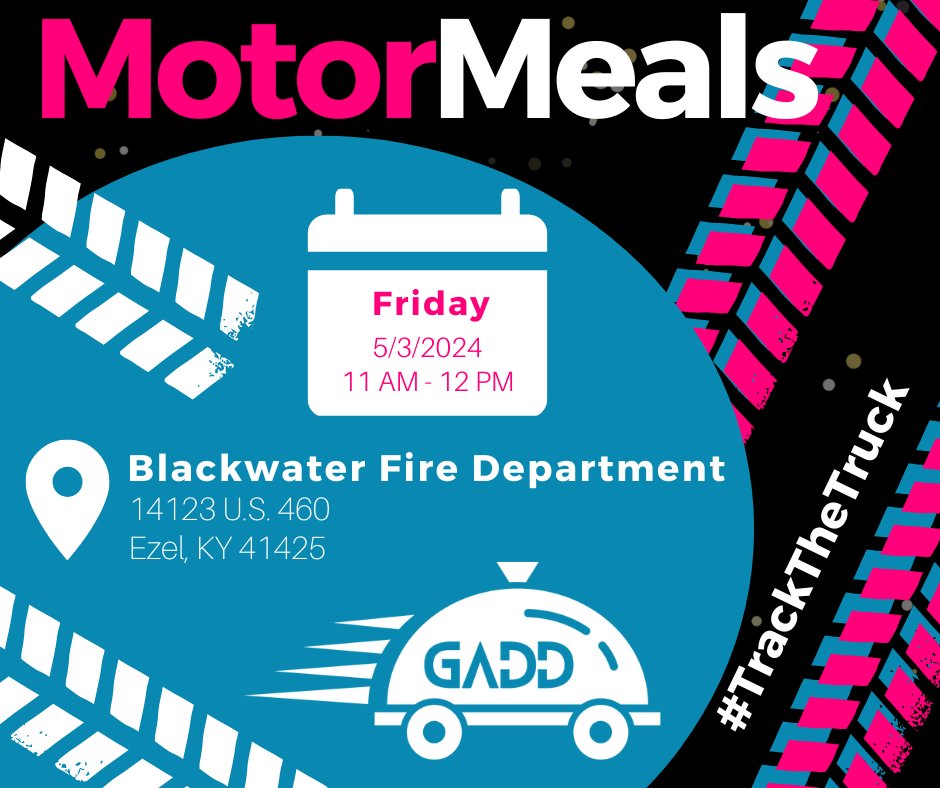 As we race into Derby weekend, #MotorMeals will be making a stop at the Blackwater Fire Department tomorrow from 11 to noon, seniors! Come by for a hot meal! #TrackTheTruck