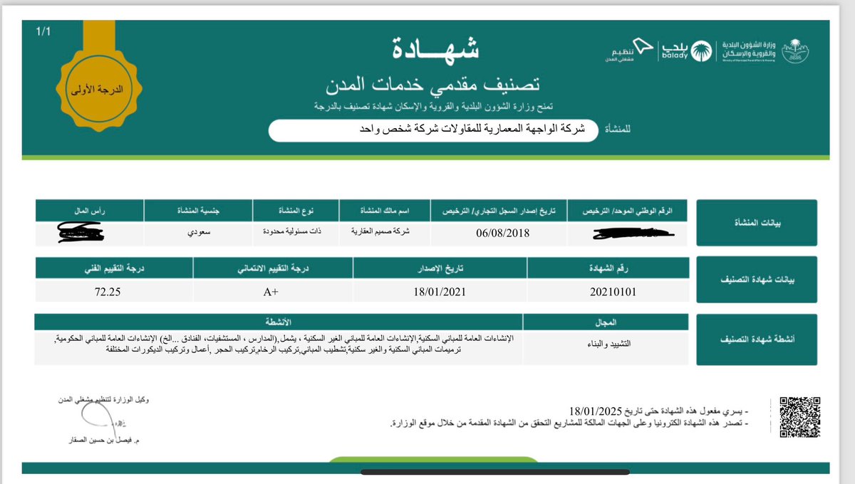 k_almhfouth's tweet photo. بحمد الله وتوفيقه 

تم تصنيف شركتنا شركة الواجهة المعمارية للمقاولات وحصولها على الدرجة الاولى في مجال التشييد والبناء 

بدرجة تقيم فني تجاوزت ٧٢ 
ودرجة تصنيف إئتماني +A

شكراً لكل من ساهم في بناء هذا الصرح 

والى مزيد من التقدم والنجاح بأذن الله https://t.co/gKVYaa6SAB