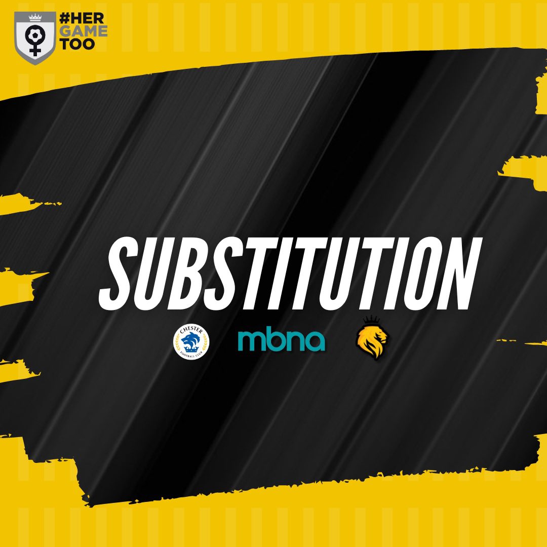 𝟲𝟬 | 𝗦𝗨𝗕𝗦𝗧𝗜𝗧𝗨𝗧𝗜𝗢𝗡! ➡️ ON - Sarah Gill. ⬅️ OFF - Jenni Riley. 🟢 1-2 🔵 #NTWCHS | #ChesterFC | #OurClub 🔵⚪️