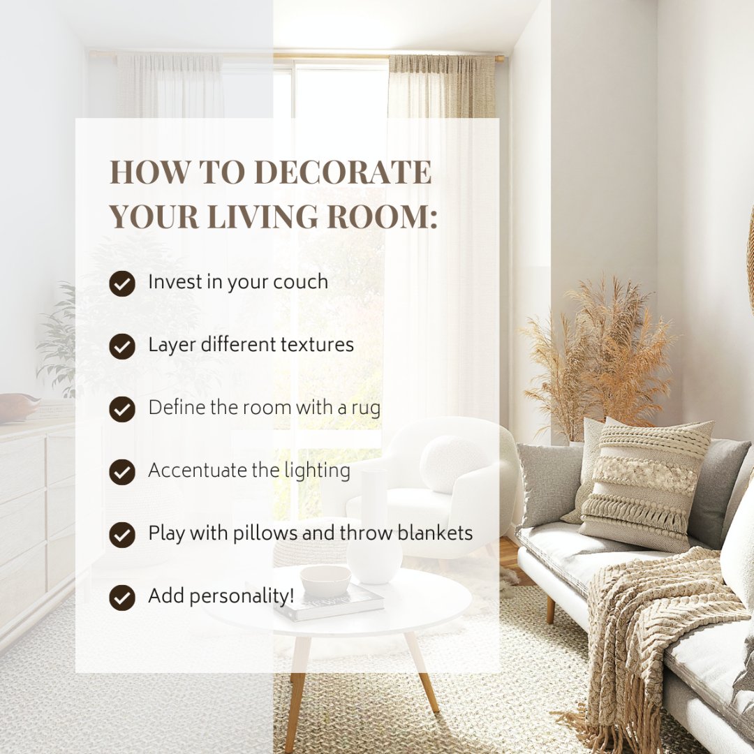 The living room is a central gathering place in most homes and should stand out. Here is the best way to add color, texture, and warmth to your room!

#homestyle #homedecor #homedesign #livingroom #realestate #realtor #toronto #durhamregion #house #buy #sell #EXP #newhomes #GTA