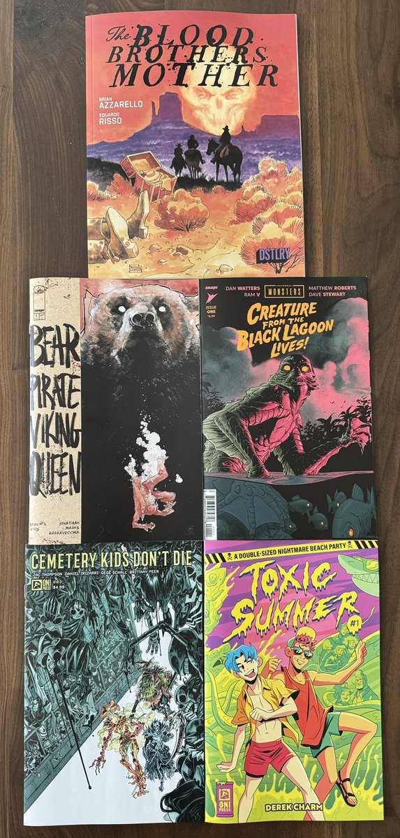 Some awesome indie pickups from @DSTLRY_Media @ImageComics @OniPress 

The Blood Brothers Mother
Bear Pirate Viking Queen
Creature from the Black Lagoon Lives!
Cemetery Kids Don’t Die
Toxic Summer