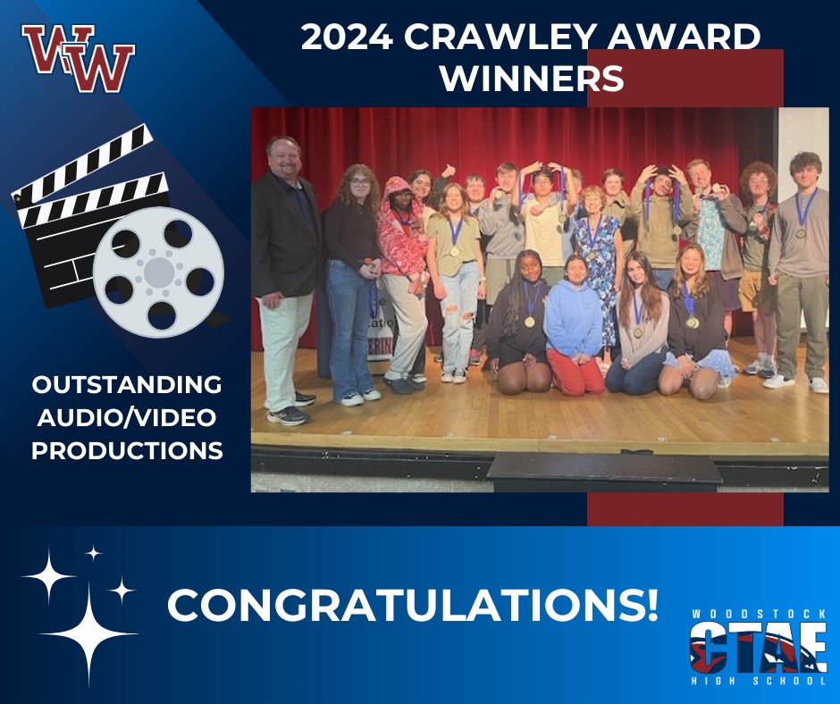 The 2024 Crawley Awards were presented today for the most outstanding Audio/Video Productions this year! Congratulations to our students on a Job Well Done! #WHSCTAE #CTAEDelivers #1Woodstock
