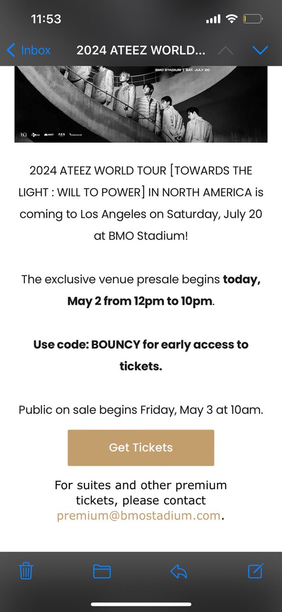 la atiny‼️‼️ if u weren’t able to get a code during atiny and aeg presale bmo is having a venue presale!