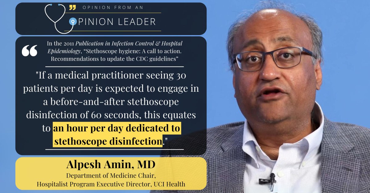 Dr. Alpesh Amin, Professor & Chair of Medicine at UC Irvine School of Medicine, highlights the difficulties of implementing stethoscope hygiene protocols that rely on alcohol disinfection.

#patientsafety #workflow #timesavings #medicaldevices