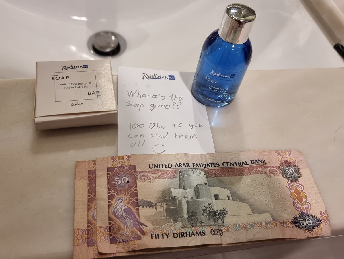 Kept making different towers out of bathroom amenities to make the housekeeping staff laugh at this hotel in Dubai once

Here is the Burj Radisson

Also, we put all the bottles in random places around the room with a reward to find them all

They would leave more stuff whenever…