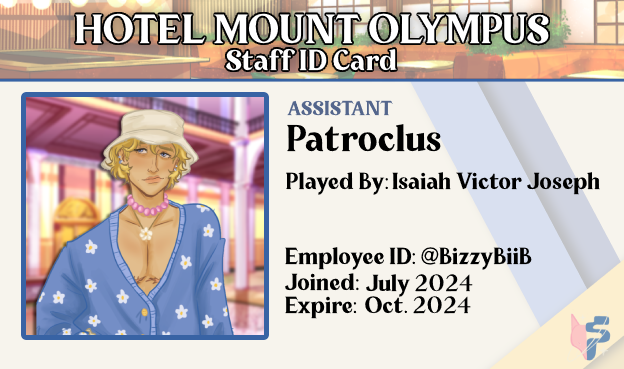 HMOlympus's tweet photo. Next up for #FollowFriday and our cast announcement.  @BizzyBiiB sets the record straight on the myth as #Patroclus !
#indiedev #gamedev #visualnovel #vn #HotelMountOlympus #IndieGameBoost #indiegames #visnov #visualnovel #greekmythology #datingsim https://t.co/Pyep2r63fS