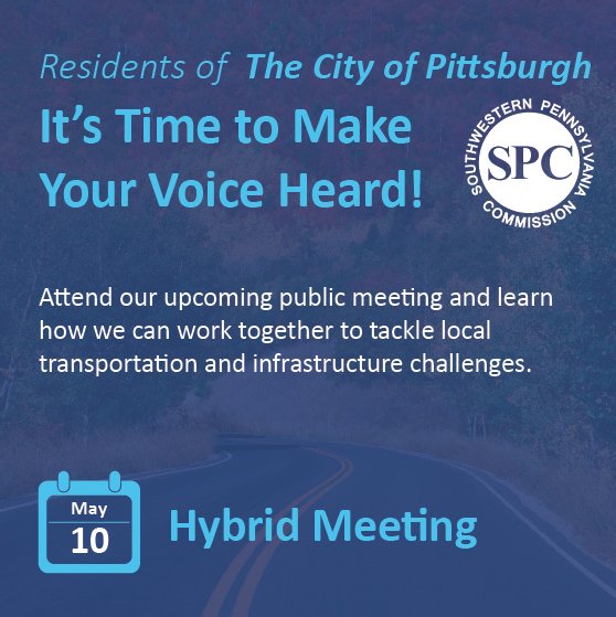 Join us & @spcregion on 5/10 @ 1:30pm for a public mtg to talk about the Transportation Improvement Program (TIP). We’ll discuss local #transportation & #infrastructure projects that will take place in @Pittsburgh in the coming years. Learn more 👉 spcregion.org/events/