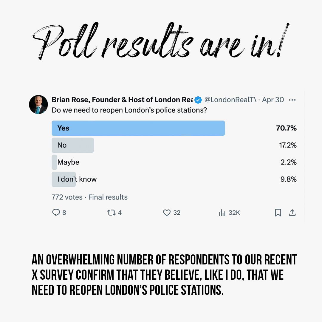 An overwhelming number of respondents to our recent X survey confirm that they believe, like I do, that we need to reopen London’s police stations.

It’s time for change… if you haven’t already, get out and vote now in today's Mayor of London elections; we need your support.
