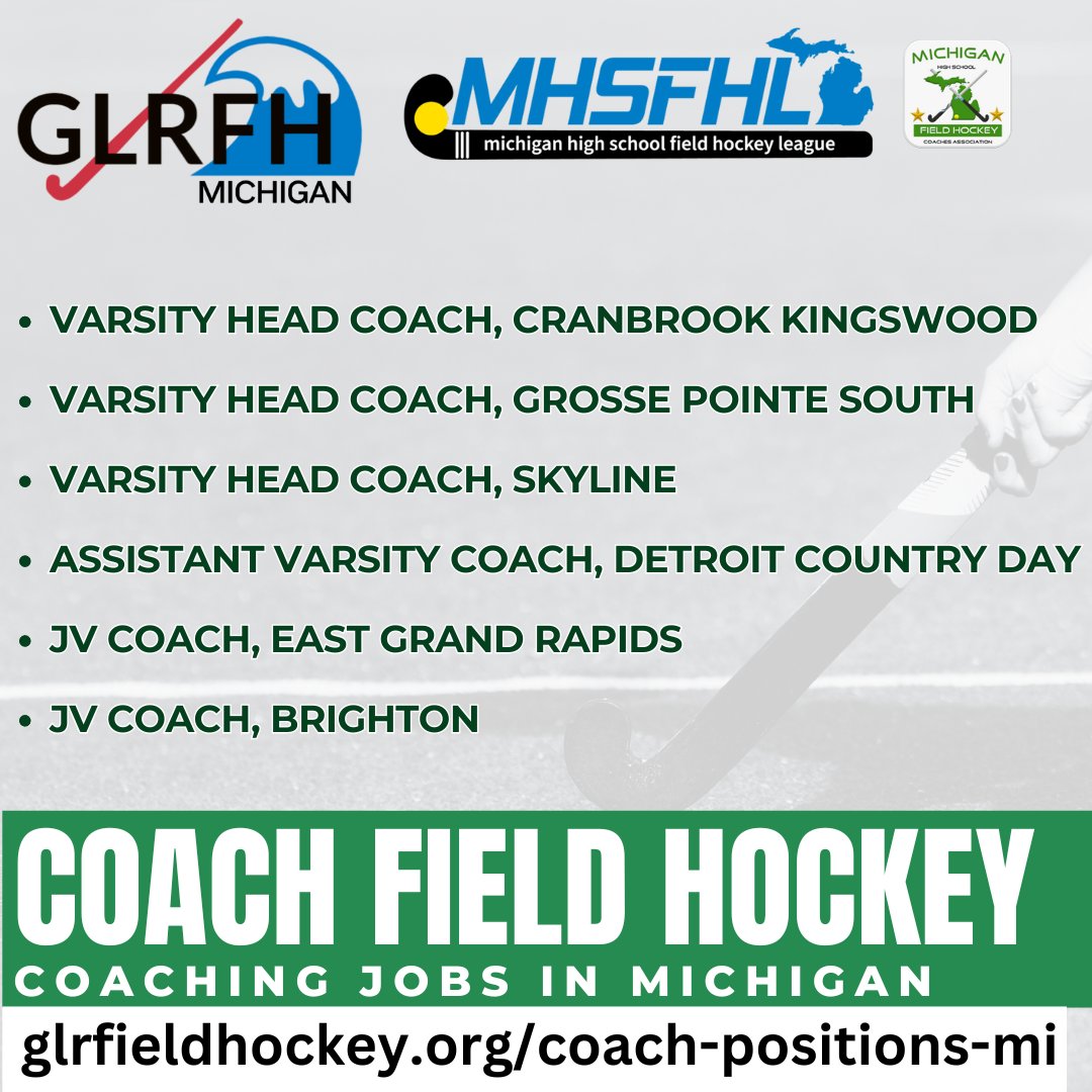 GLRFH helps power the Michigan High School Field Hockey League. Visit: glrfieldhockey.org/coach-position… for links and information! @CK_FieldHockey @CranbrookSchool @GPSouth_AD @skylinefockey @SkylineHighA2 @egr_fieldhockey @EGR_AD @BrightonHS @mhsfha @mhsaa #growthegame #fieldhockey