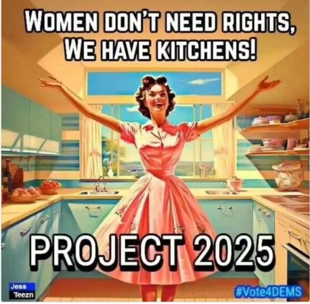 @MPLSKerrBear They want women barefoot and spitting out babies and confined only to the home and whatever their husbands wants and needs! Win win now make me a sandwich 🥪! Seems so nostalgic and reminiscent of the 1950s ! Like who wouldn't want this??🫥