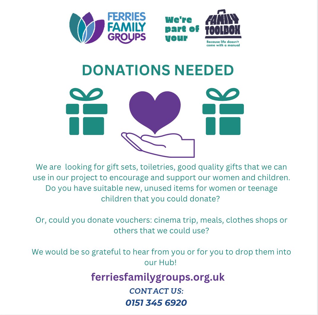 DONATIONS NEEDED! If you can help
Please message me. 💜
#charity #donations #gifts #toiletries #Wirral #familyhub