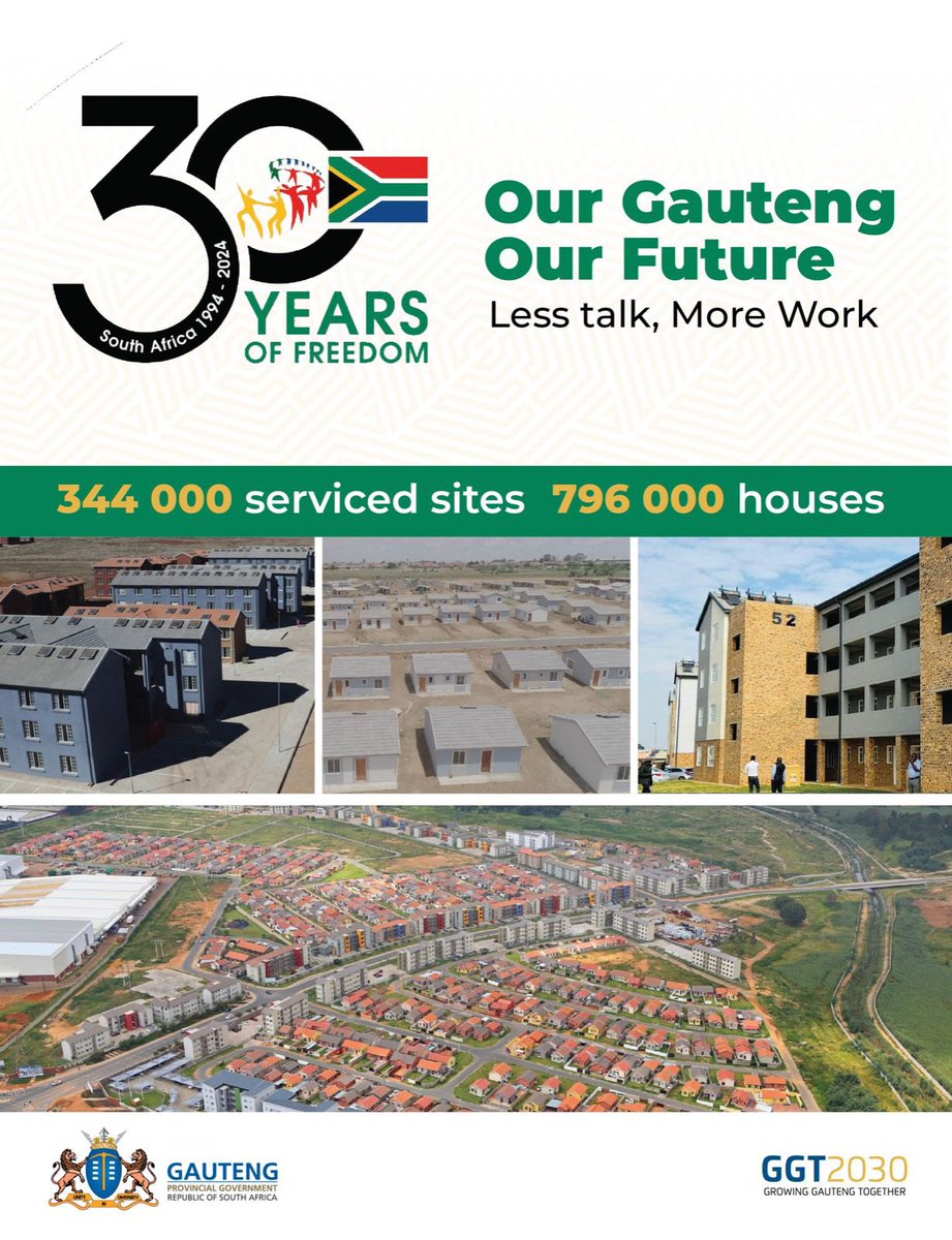 344 000 serviced sites. 796 000 houses completed #LessTalkMoreWork #GrowingGautengTogether