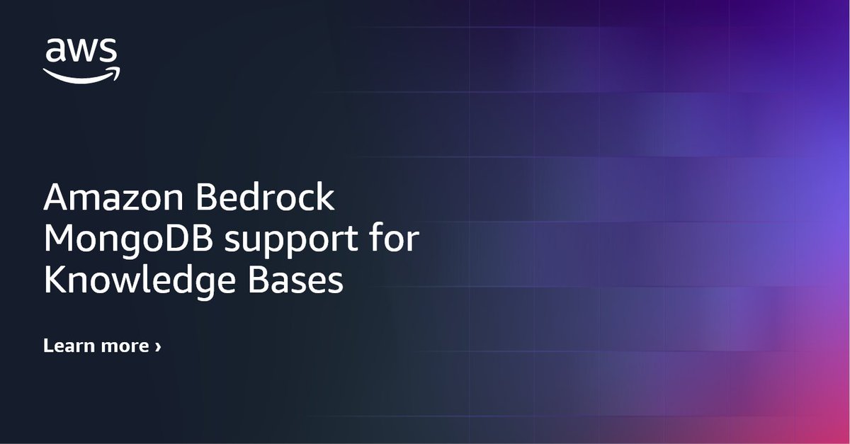 Unleash the power of Foundation Models with Amazon Bedrock and @MongoDB Atlas 🔓📚💪 Today, we are announcing the availability of #MongoDBAtlas as a vector store in Knowledge Bases for #AmazonBedrock. Learn more 👉 go.aws/3wjLvAk #FoundationModels #AI #CloudComputing