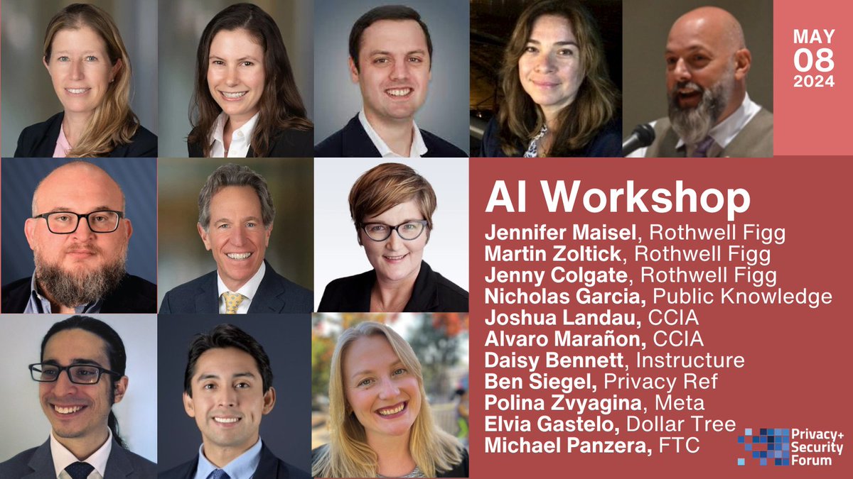 RothwellFiggIP's tweet photo. Rothwell Figg's Marty Zoltick, Jenny Colgate, &amp; Jen Maisel are leading the AI Workshop during @privsecacademy Forum. It will feature seasoned professionals offering practical and actionable info. #privsecforum #airegulation #aigovernance #ailitigation #ai https://t.co/FVjBv8Mfxn https://t.co/wRYYtMGBpm