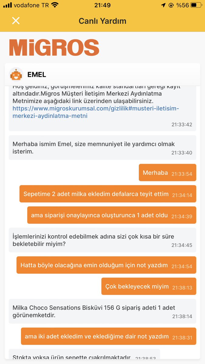 elweeda's tweet photo. @Migros_Turkiye  @MSanalMarket milka kurabiyelerde kampanya yapmış sepete 2 adet ekleniyor ödemeye gidince 1 e düşüyor ama uyarı vermiyor stok yok diye fark ettim not yazdım sonra mağaza aradı ve mümkün değil dedi ben bu sizin hatanız deyince ben size 3 tane göndereyim haram diyo https://t.co/GpqWAfvOu4
