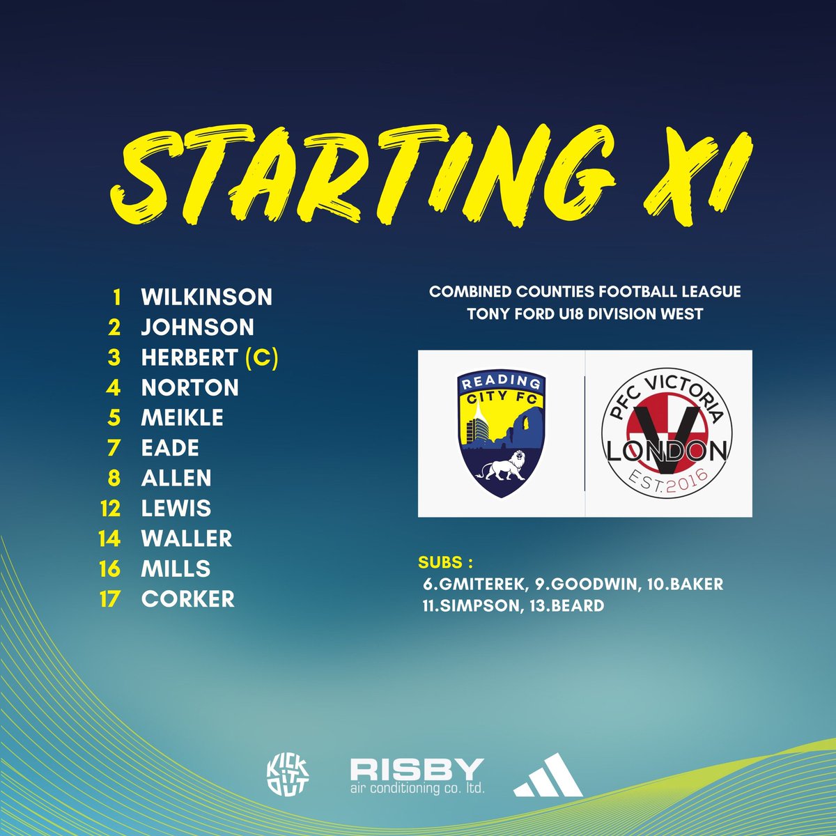 👕 | Here's how our #CityU18s line up in this evening's @ComCoFL Tony Ford Under 18s Division West Clash against @pfcvictoria 

#ThePrideOfReading 🦁