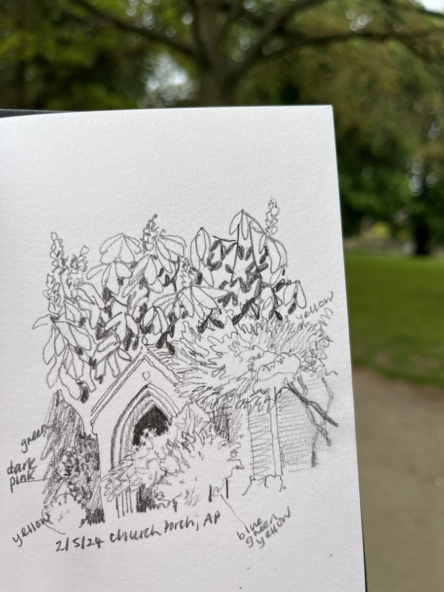 #drawing 4309 church porch through foliage #internationalurbansketchersweek #thedailysketch #adrawingaday @urbansketchers @USKNorthampton