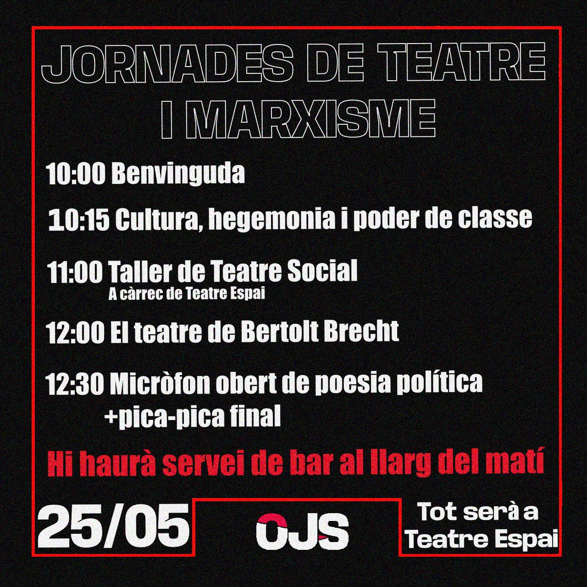 El pròxim dissabte 25 de maig serem a Teatre Espai organitzant conjuntament unes Jornades de Teatre i Marxisme.