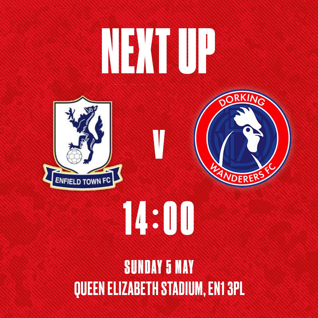 𝗡𝗘𝗫𝗧 𝗨𝗣 🗓 Sun 5th May 🆚 @EnfieldTownLFC 🕚 KO 14:00 🏆 League 🏟 Queen Elizabeth Stadium