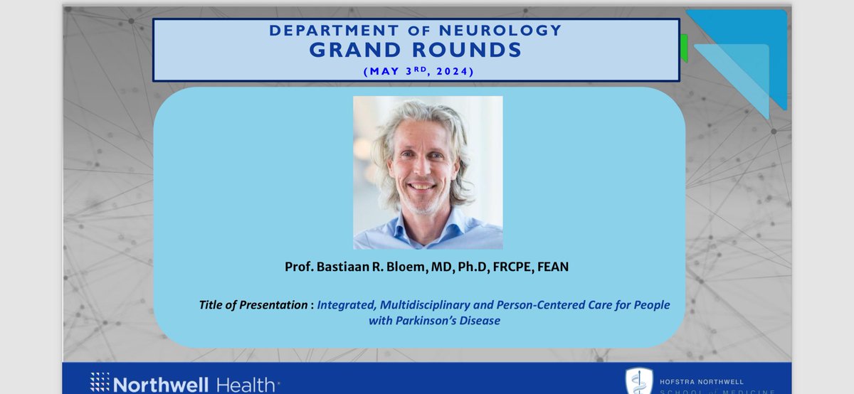 Excited to be delivering lecture on integrated, multidisciplinary and person-centred care for persons with #Parkinson during Grand Rounds at Northwell Health.  Also looking forward to learning about their outstanding inpatient rehabilitation program for persons with Parkinson.