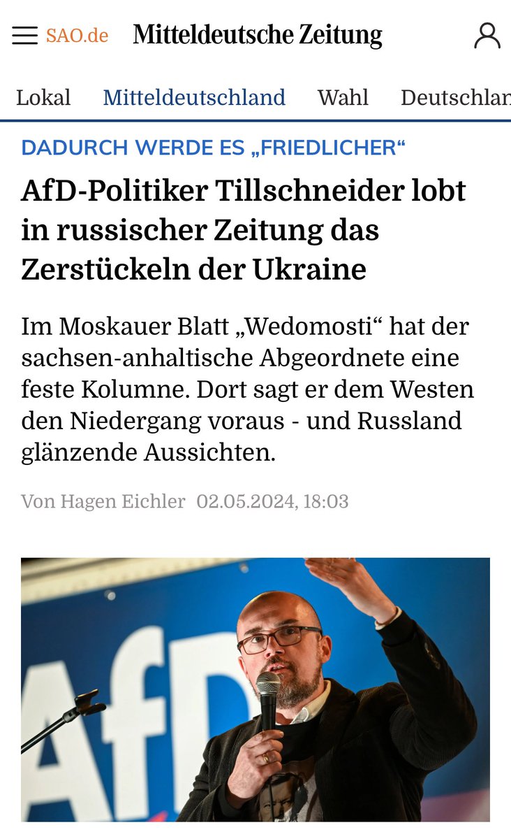 Tillschneider (AfD): „Russland wird systematisch und Stück für Stück Gebiete übernehmen, die es als sein Eigentum betrachtet. Die pro-westliche Regierung der Ukraine und der Westen selbst werden dies akzeptieren müssen, ob sie wollen oder nicht.“ Alternative für Russland ❗️